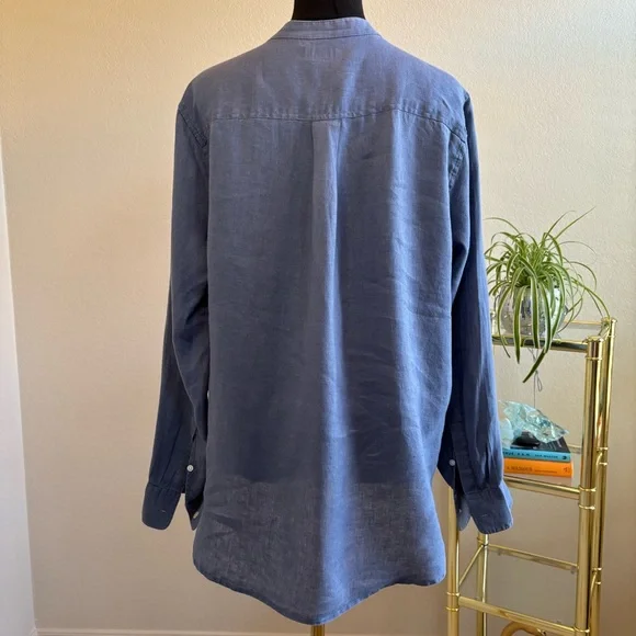 Gap, Sz L, Chambray Blue 100% Linen Long Sleeve V-neck Blouse, travel tunic - Picture 5 of 10